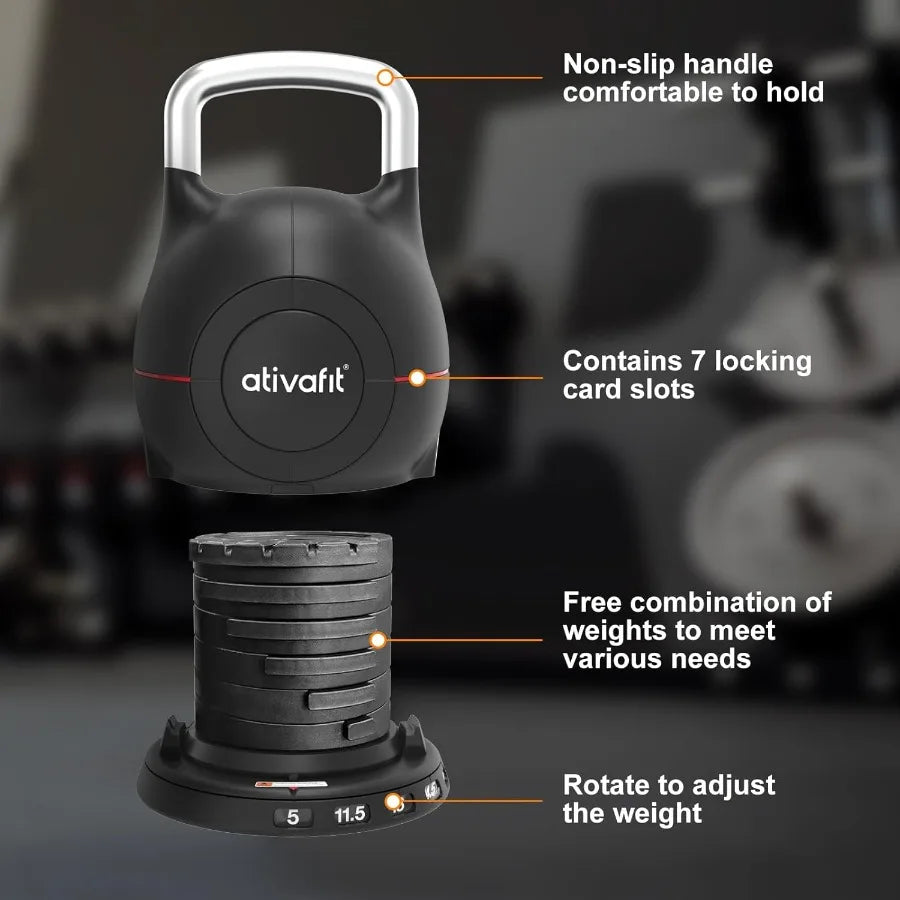 Adjustable Kettlebell 5-44lbs with Solid Aluminum Handle and Quick Adjustment Weights Safety Locking System for