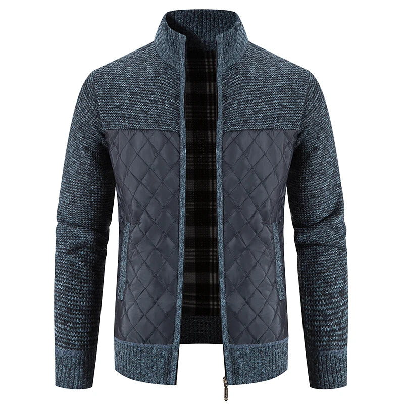 Sweater Jacket Fashion Winter Coat Fleece Hoodies High Quality Luxury Checkered Hooded Knit Cardigan Male Outer Wear