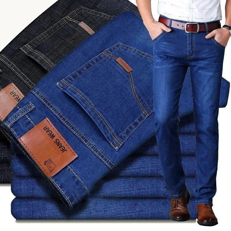 Men NEW Men's Fashion Business Jeans Classic Style Casual Stretch Slim Jean Pants Male Brand Denim Trousers Black Blue Mens