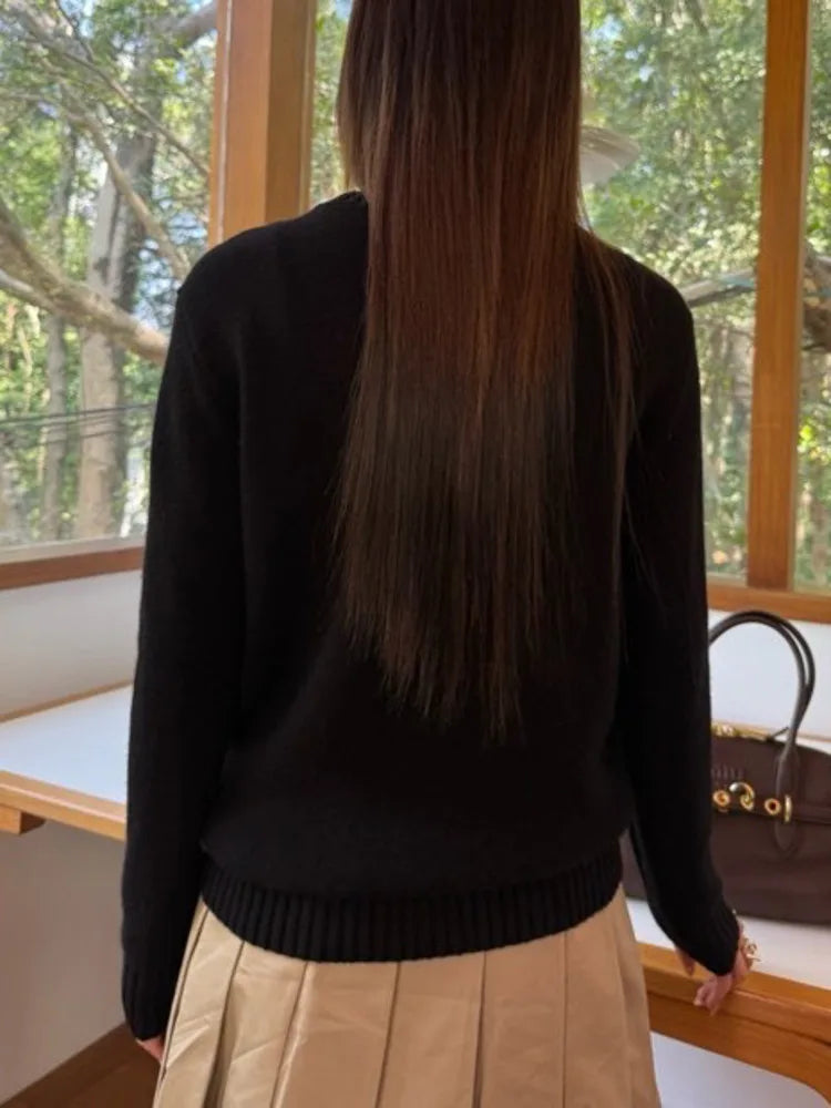 European Style Luxury Brand Loose O-Neck Bear Pullover Tops Knitwear Woman Long Sleeve T-shirt Ladies Wool Knitted Sweater Tops