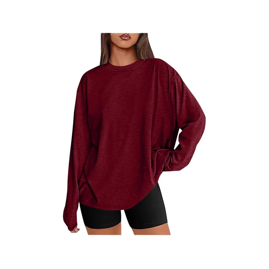 Long Sve T-irt Sle Women's Top Base irt Casual Loose Fit Polyester Long T-irt Crew Ne Polyester Fiber Summer T-S...