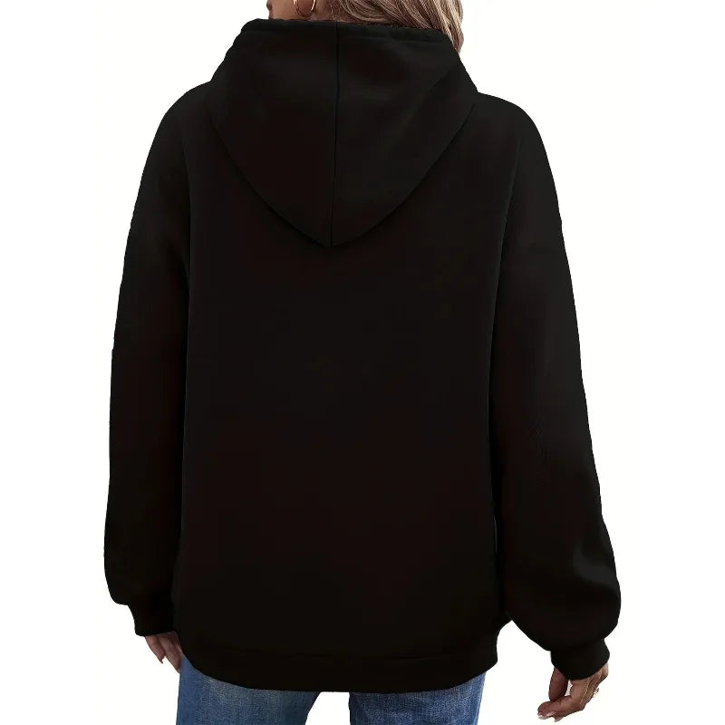 Women's Autumn and Winter Warm and Loose Casual New York USA Letter Printed Suede Long Sleeved Hooded Sweatshirt