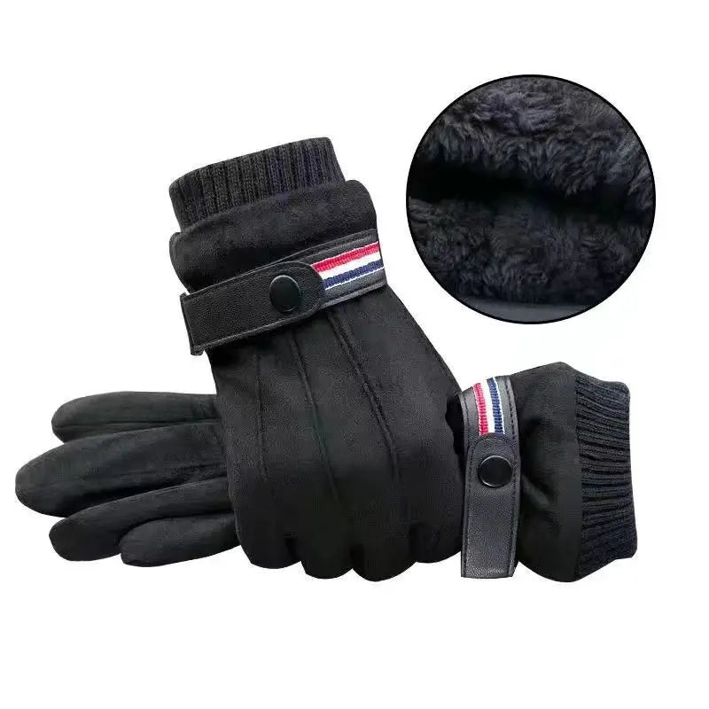Cycling Warm Gloves for Men Winter Thick Velvet Outdoor Cycling Gloves Soft Touchscreen Suede Windproof Motorcycle Ski Gloves