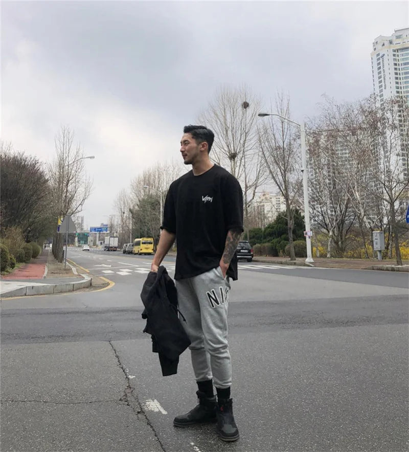 T-shirts Collar  sports  Oversize Cotton Summer Tee Training running shirt Man Streetwear Half Sleeve men T-shirt