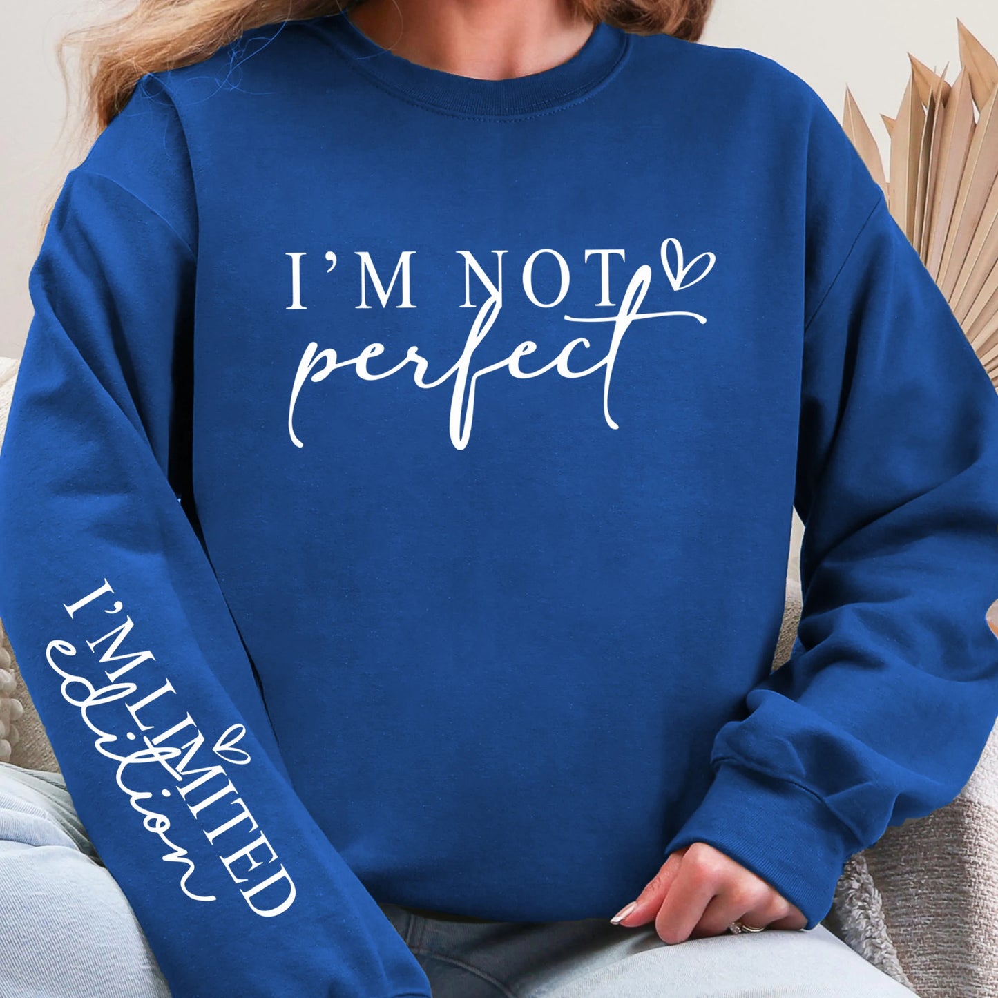 I'M Not Perfect Text Design Pullovers Unisex Y2K Fleece Sweatshirts O-Neck Autumn Top Warm Breathable Sweatshirt Casual Clothes