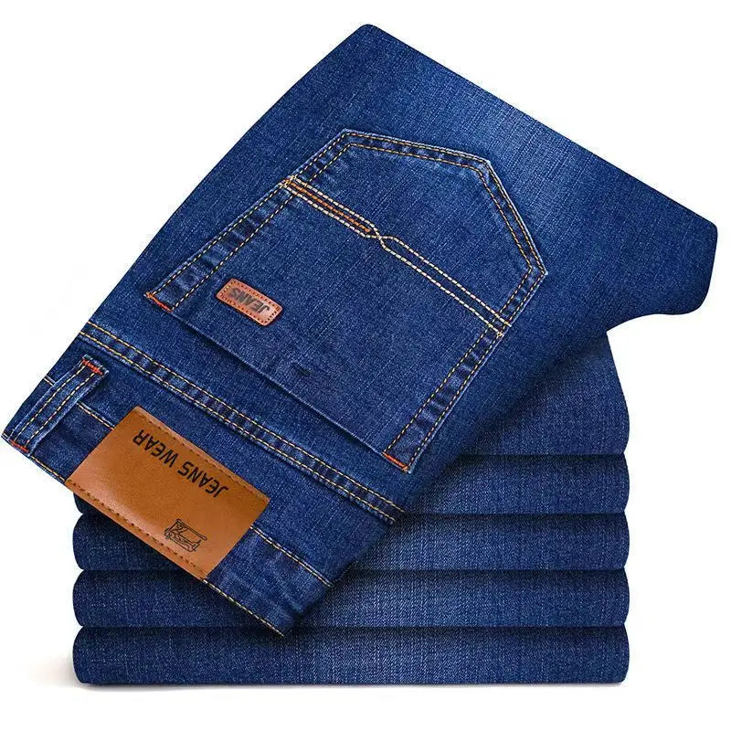 Men NEW Men's Fashion Business Jeans Classic Style Casual Stretch Slim Jean Pants Male Brand Denim Trousers Black Blue Mens