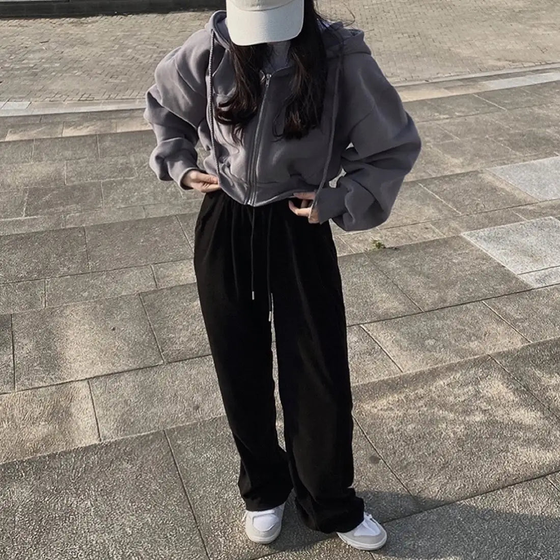 Hoodies Women ,Casual Hood Sweatshirt Women Y2K Zip Up Hoodies Solid Harajuku Long Sleeve Shirt Oversized Crop Tops Female Loose Jackets Coat