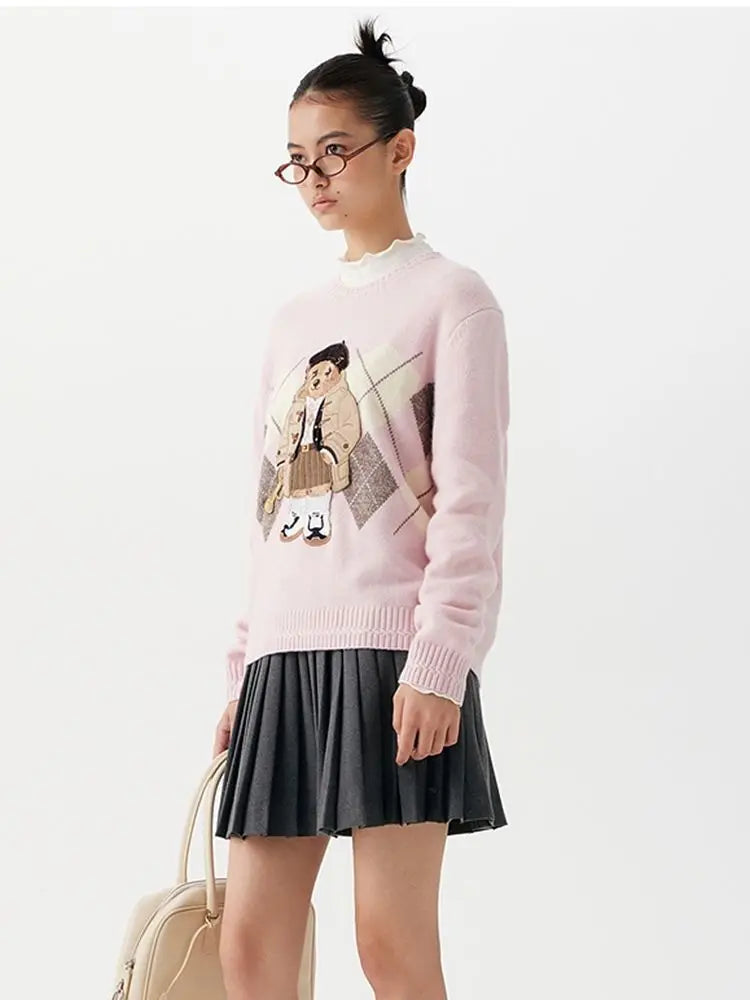 High Street Luxury French Ladies Embroidery Bear Knitted Pullover Sweater For Women Fashion Casual Knitwear Tops Pull Femme