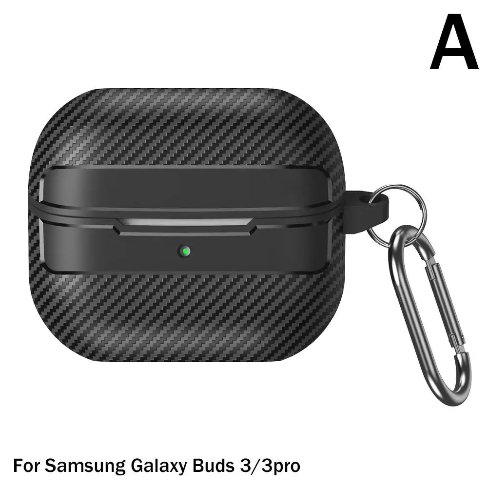 For Samsung Galaxy Buds 3 Pro Case Carbon Fiber Texture Pattern Case Shockproof Protective Soft Silicon Case With Keychain