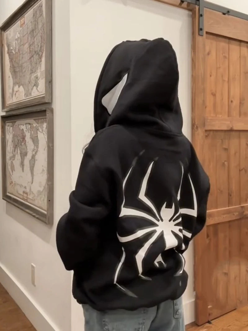 Hoodies Women Y2k Spider Hoodies Women Men Hip Hop Zip Up Long Sleeve Jacket Graphic Punk Coats Harajuku Casual Loose Hooded Shirt Sweatshirt