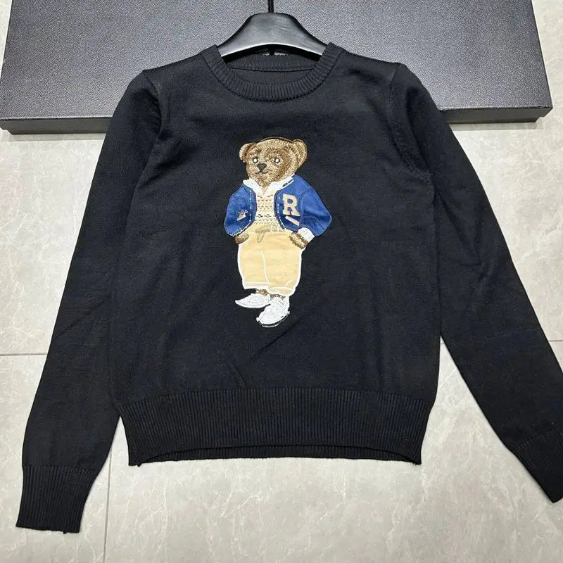 High Quality Fall Winter New Fashion Lazy Cartoon Bear Embroidery Loose Knitted Sweater Tops Women Casual Pullover Sweater Pull