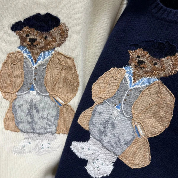 Autumn Winter Women's Knitted Long Sve Sweater Casual Sle Bear Embroidery Cartoon Loose Fit Camere round Ne Top