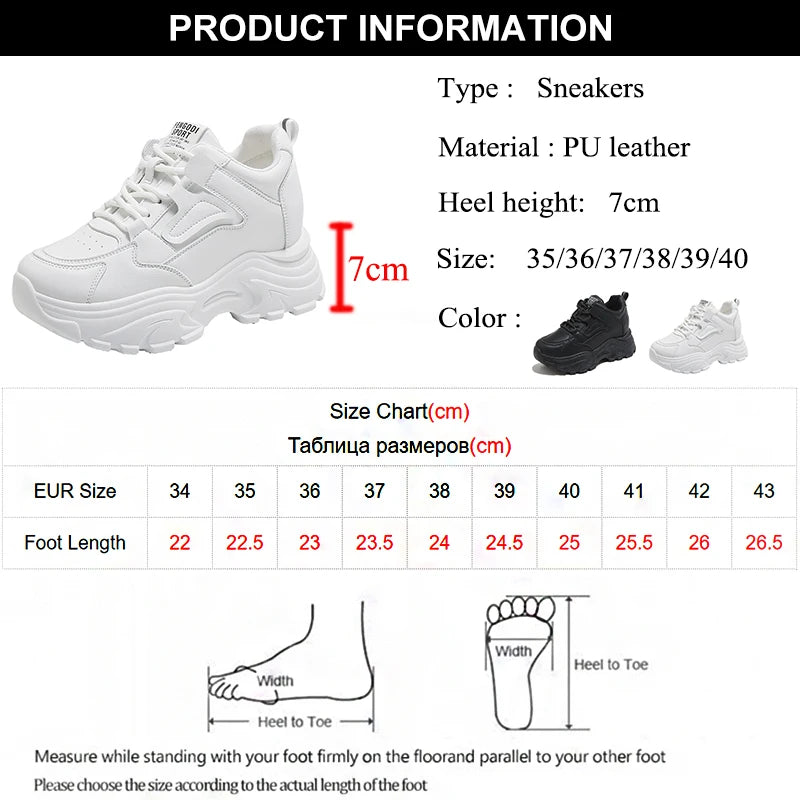 Women Sneakers Lace-Up Thick Bottom Vulcanize Shoes Woman Pu Leather Breathable Sports Shoes Ladies