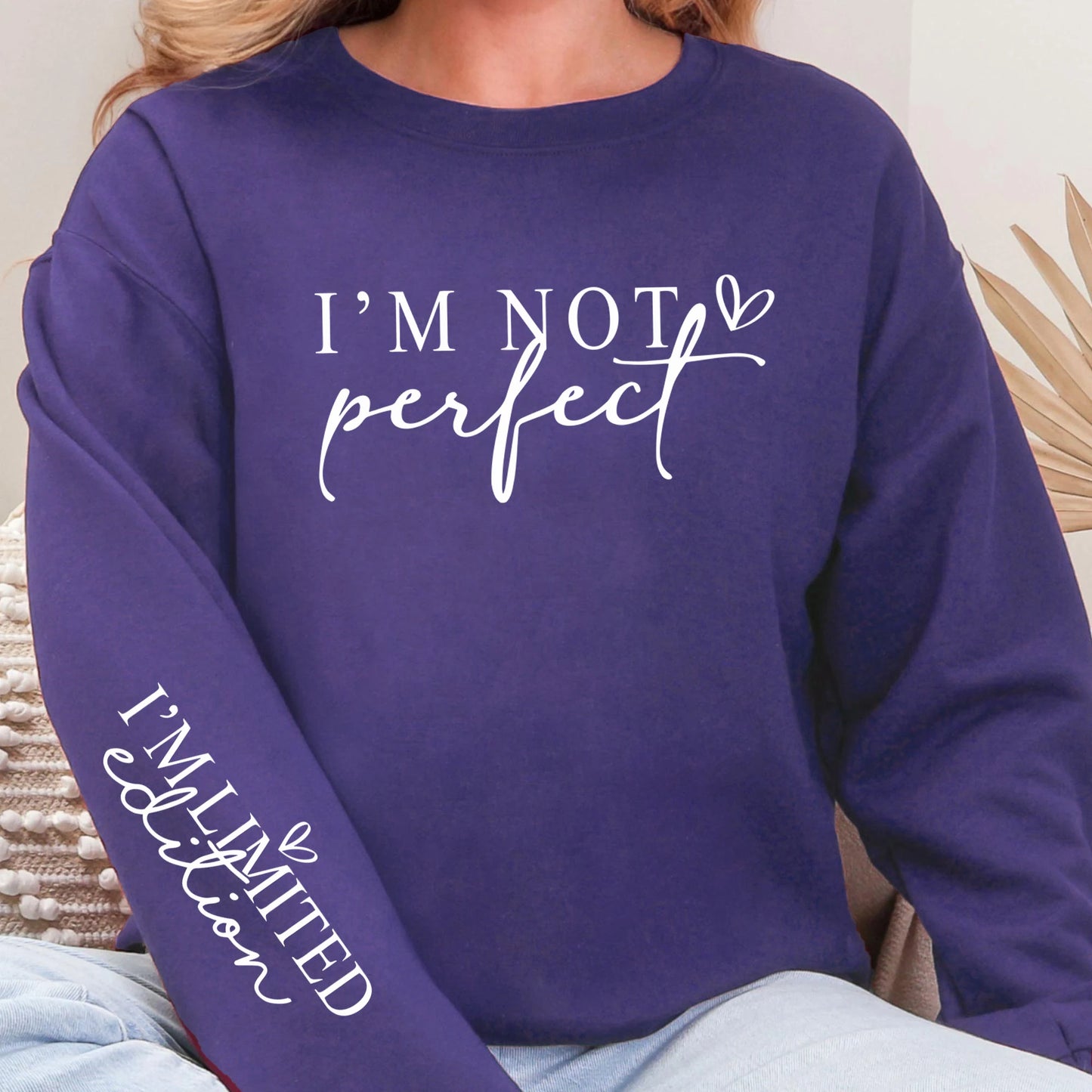 I'M Not Perfect Text Design Pullovers Unisex Y2K Fleece Sweatshirts O-Neck Autumn Top Warm Breathable Sweatshirt Casual Clothes