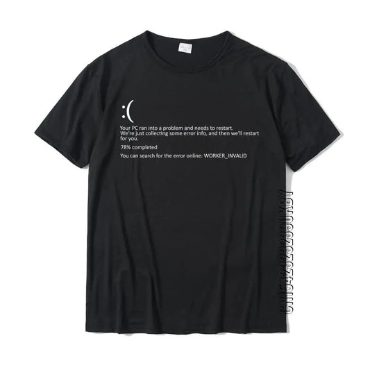 Men Short Sleeve Funny Blue Screen Of Death BSOD Crash Nerd Computer Costume Top T-Shirts Camisa New Coming Men T Shirt Camisa Cotton