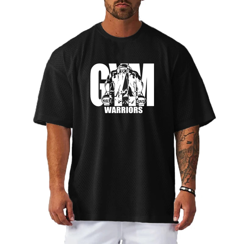 Men Short Sleeve Oversized Loose Men's Casual Sport T-Shirt Gym Bodybuilding Fitness Short Sleeve Shirt Summer Mesh Quick Dry Breathable Clothing