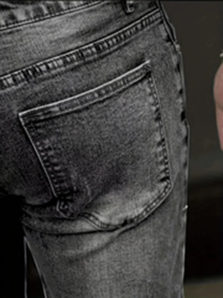 Men's Slim Four-Season Washed Fashion Jeans Stretch Slim Fit Light Blue Gray Black Casual Denim Pants