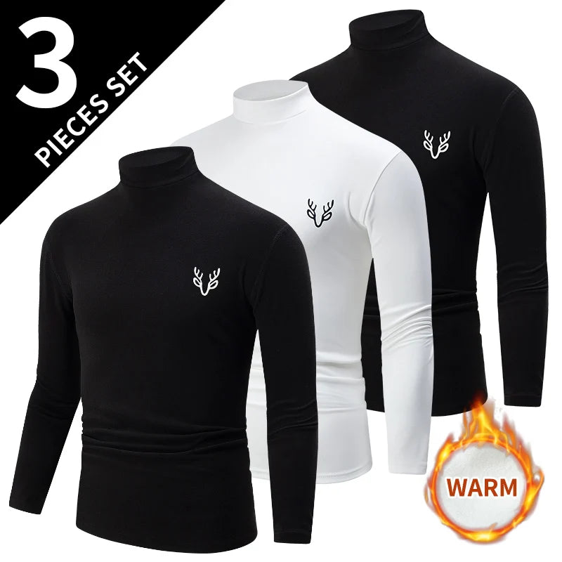 T-shirts 1/3 Pcs Men's White BottoMing Small Turtleneck Shirt In Autumn And Winter Casual Joker Fashion Long Sleeve T-Shirt Teenagers War