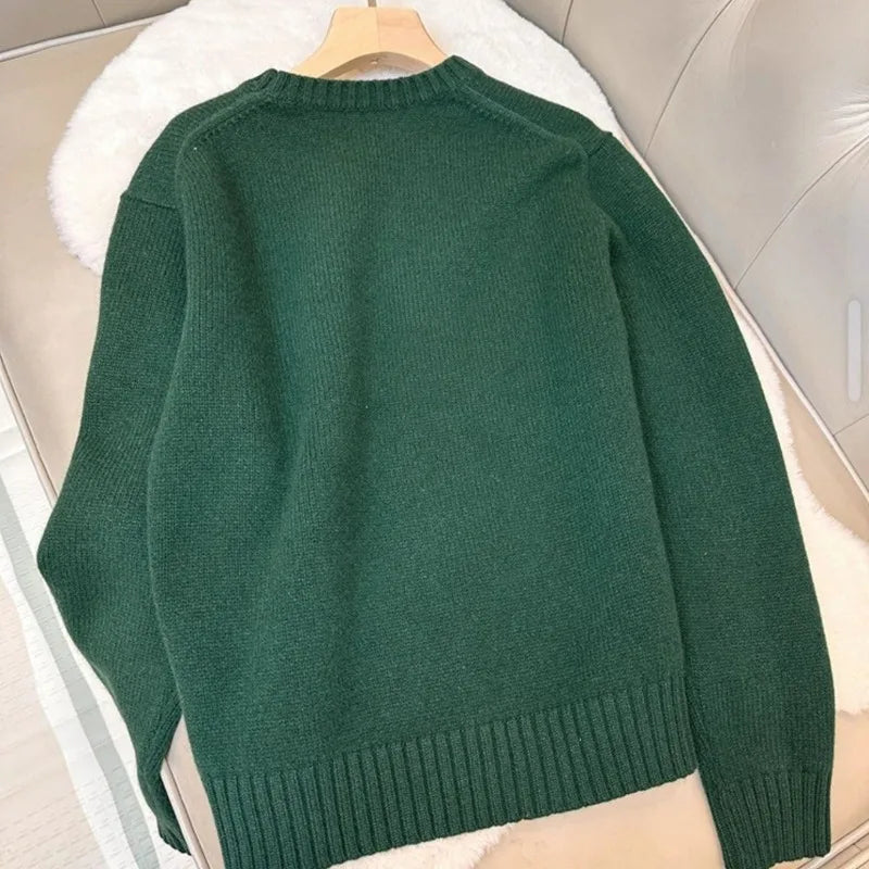 Cartoon Teddy Bear Knitted Embroidery Pullover Women 2025 New Autumn Round Neck Female Knitted Sweater Casual Womens Tops