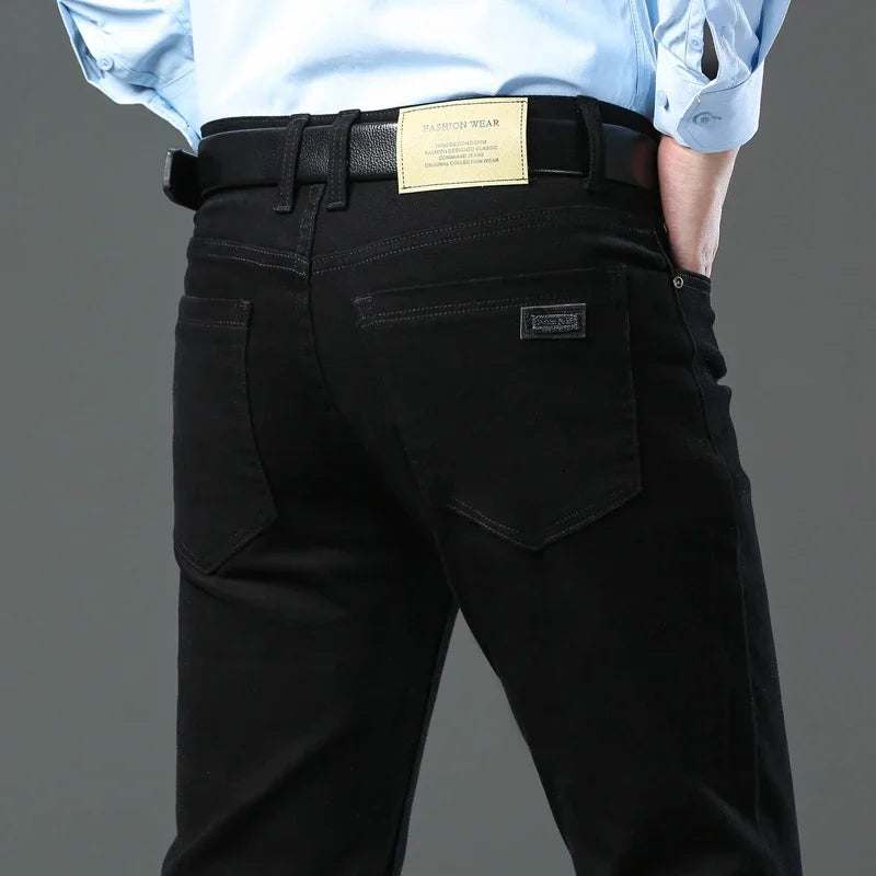 Men's Clothing Slim Jeans Fashion Brown Business Casual Stretch Denim Pants Male Brand Trousers