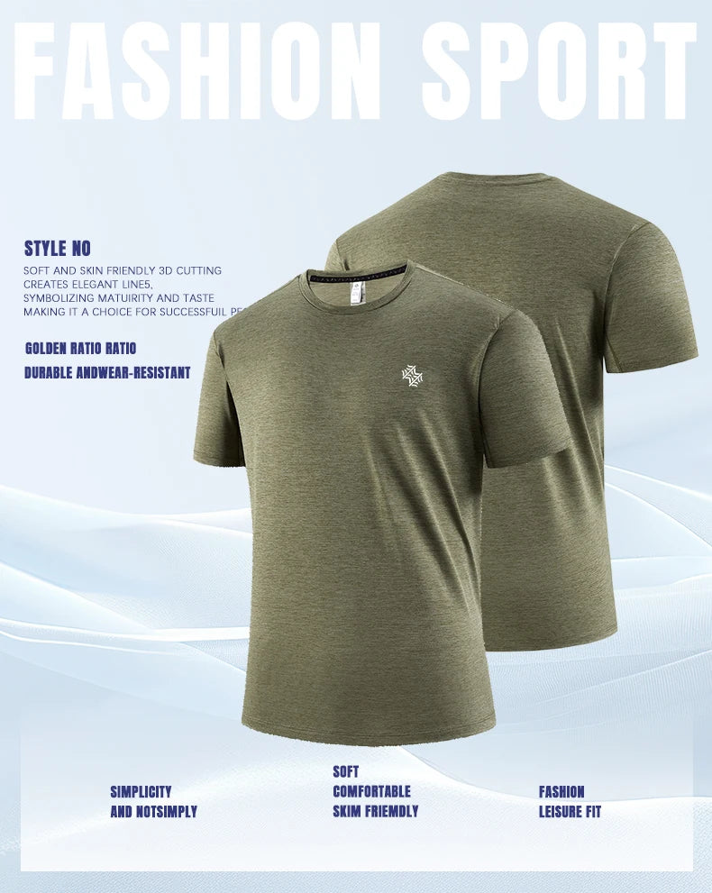 T-shirts Fashion football style men's outdoor running fitness loose short sleeve T-shirt Breathable quick drying casual Gym Tops