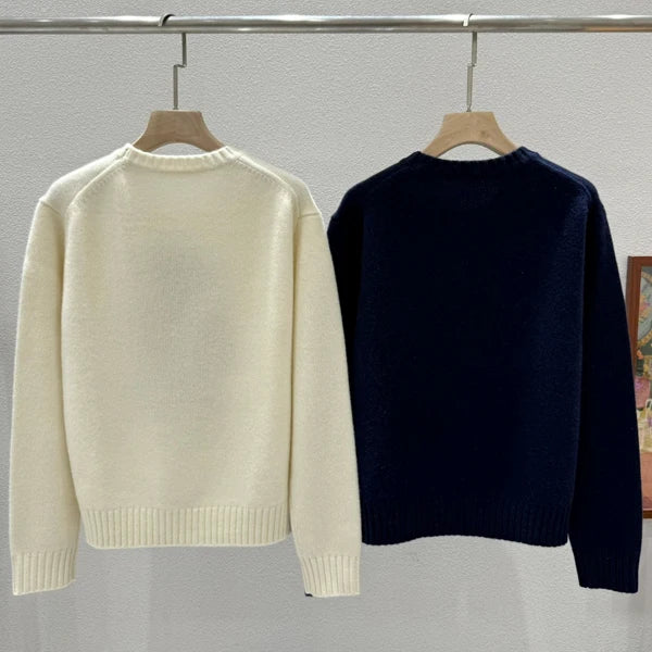 Autumn Winter Women's Knitted Long Sve Sweater Casual Sle Bear Embroidery Cartoon Loose Fit Camere round Ne Top