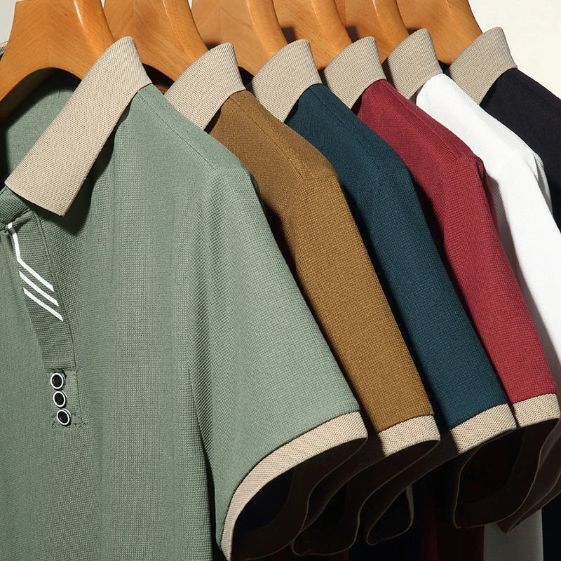 Polo Men's Solid Color Casual Fashion Short Sleeve Polo Shirt Summer Comfortable Top for Business And Leisure