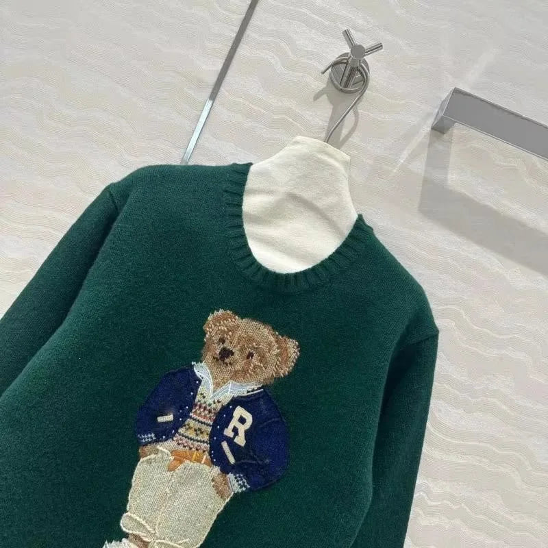 Cartoon Bear Knit Sweater Little Bear Knitted Sweater Cross-Border Wool Blend Ice Silk Polo Neck Sleeve Princess Style