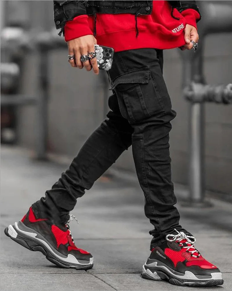 Men's Slim Fit Denim Pants Street Motorcycle Ankle binding High-quality Fashion Tight Fitting Cut Multiple Colors Choose From