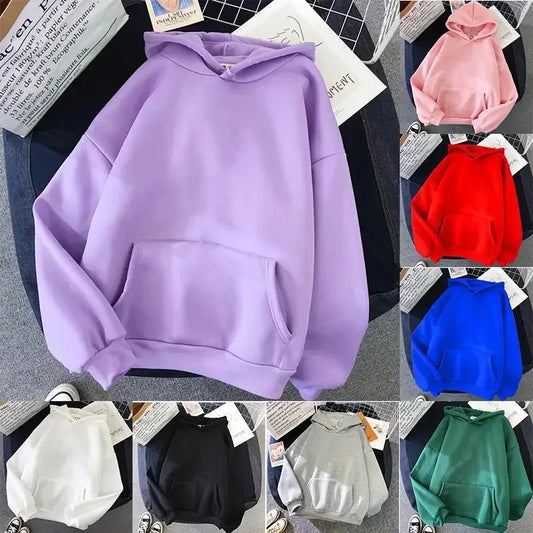 Hoodies Women Casual Solid  Comfortable Strecth Sweatshirts Loose Pocket Warm Clothes Fashion Street Female Pullovers