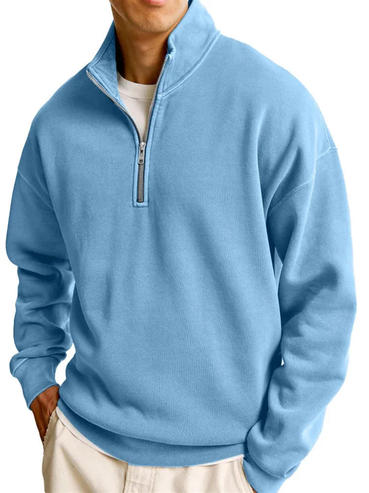 Men Casual Fleece Sweatshirts Tops Men Sport Classic Stand Collar Sweatshirts Men’s Quarter Zip Hoodie Basic Pullover M-3XL