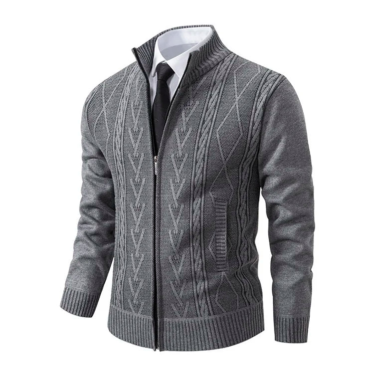Men's Long Sleeve Knitted Tops Velvet Warmth Casual Autumn Winter Fashion High Collar Multi-Functional Jacket Winter Casual Tops