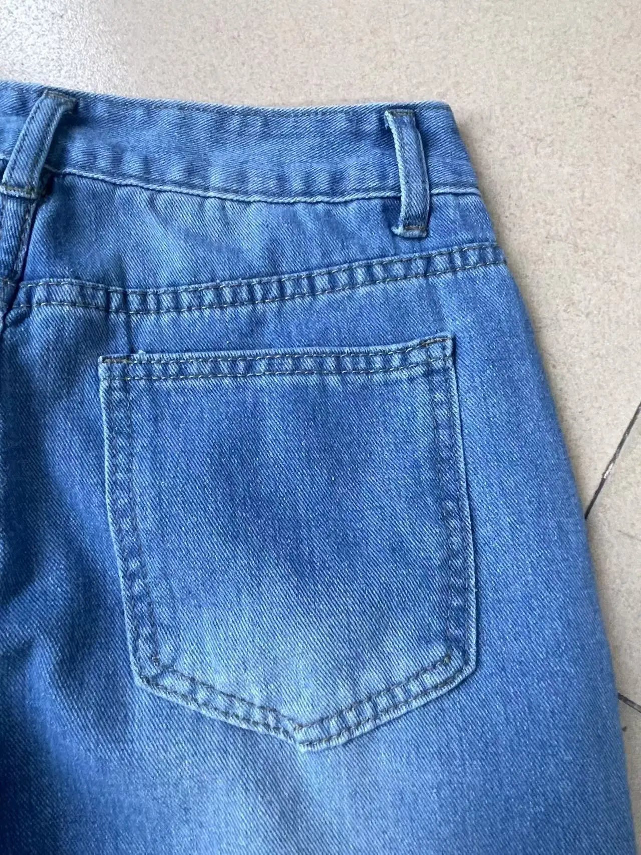 Washed Ripped Jeans, Women Four Seasons New Fashion Personality To Do Old Denim High Waist Straight Comfortable Wide Leg Pants