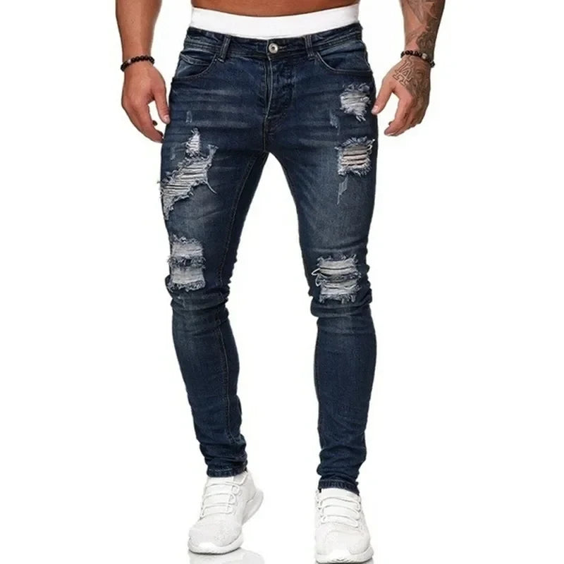 Men Vintage wash Solid Denim Trouser Mens Casual Slim fit pencil denim Pants hot sale