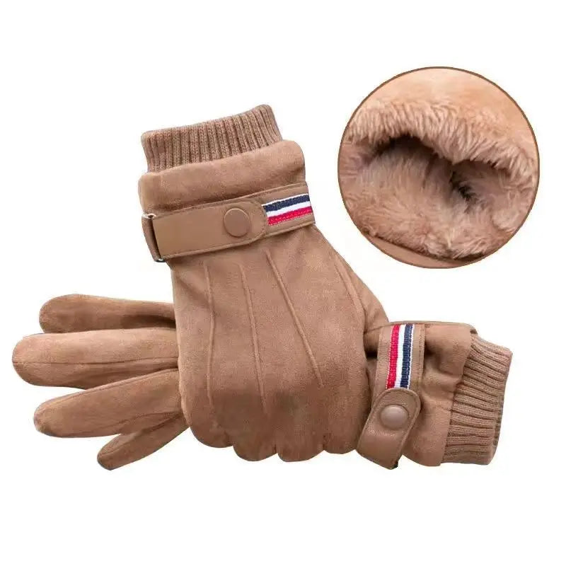 Cycling Warm Gloves for Men Winter Thick Velvet Outdoor Cycling Gloves Soft Touchscreen Suede Windproof Motorcycle Ski Gloves