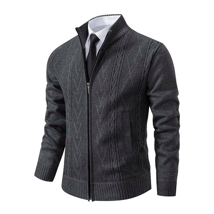 Men's Long Sleeve Knitted Tops Velvet Warmth Casual Autumn Winter Fashion High Collar Multi-Functional Jacket Winter Casual Tops