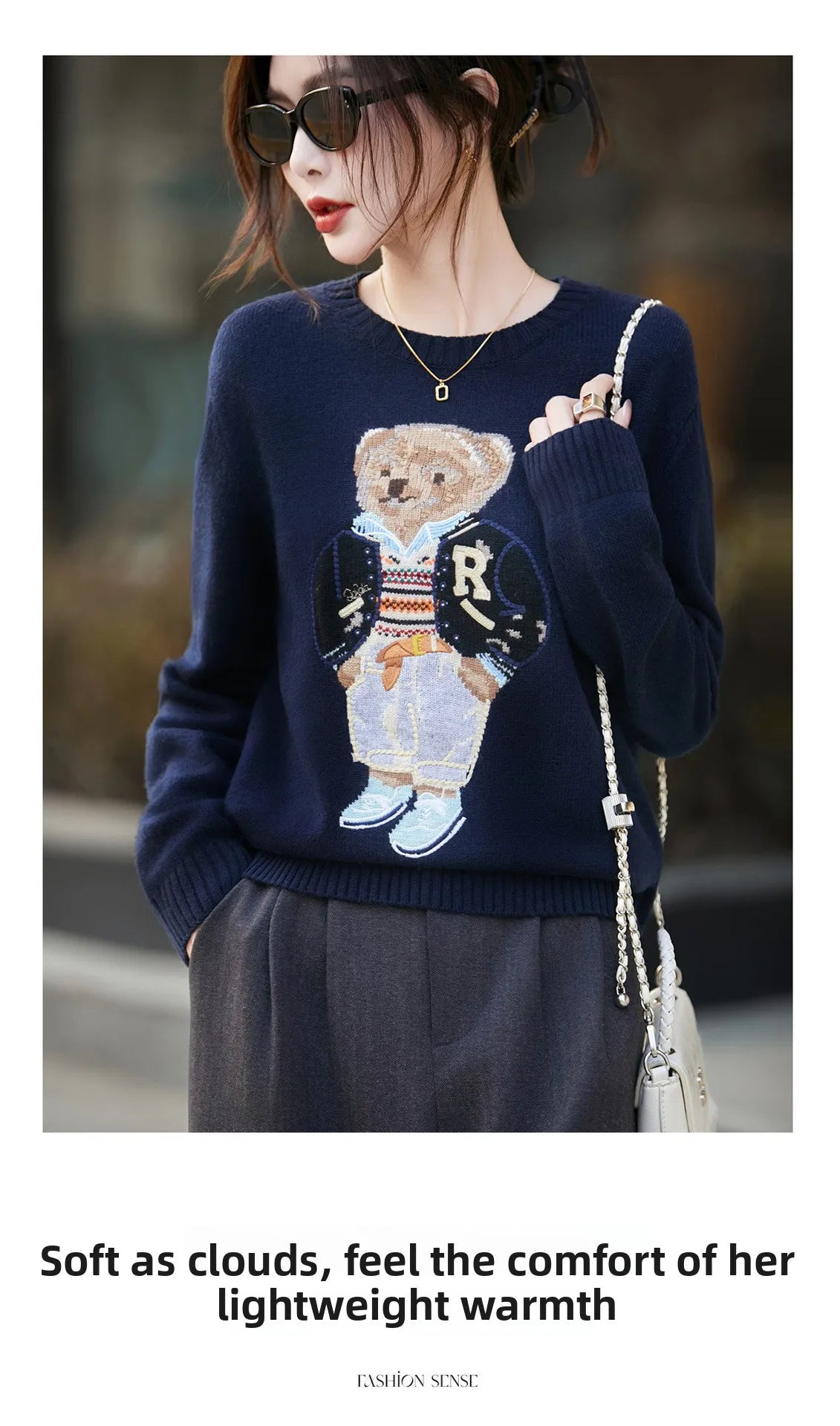 Korean Bear Embroidery Thickened Woolen Knitted Sweater Women's Base Layer Shirt Anti-Aging Sweater Fresh Sweet Style Princes...