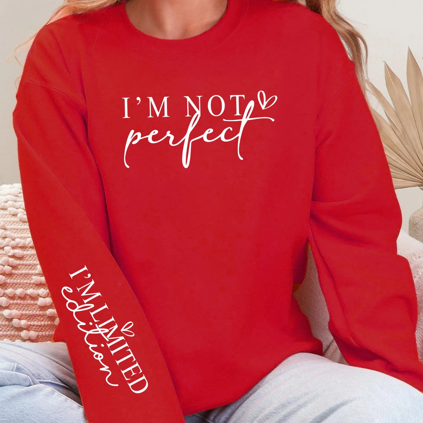 I'M Not Perfect Text Design Pullovers Unisex Y2K Fleece Sweatshirts O-Neck Autumn Top Warm Breathable Sweatshirt Casual Clothes