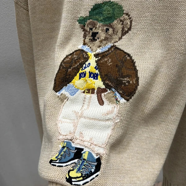 Loose Fit round Ne Knitted Sweater Cotton Bear Cartoon Design Casual Sle Women's Faion Autumn Winter Wool Blend Top