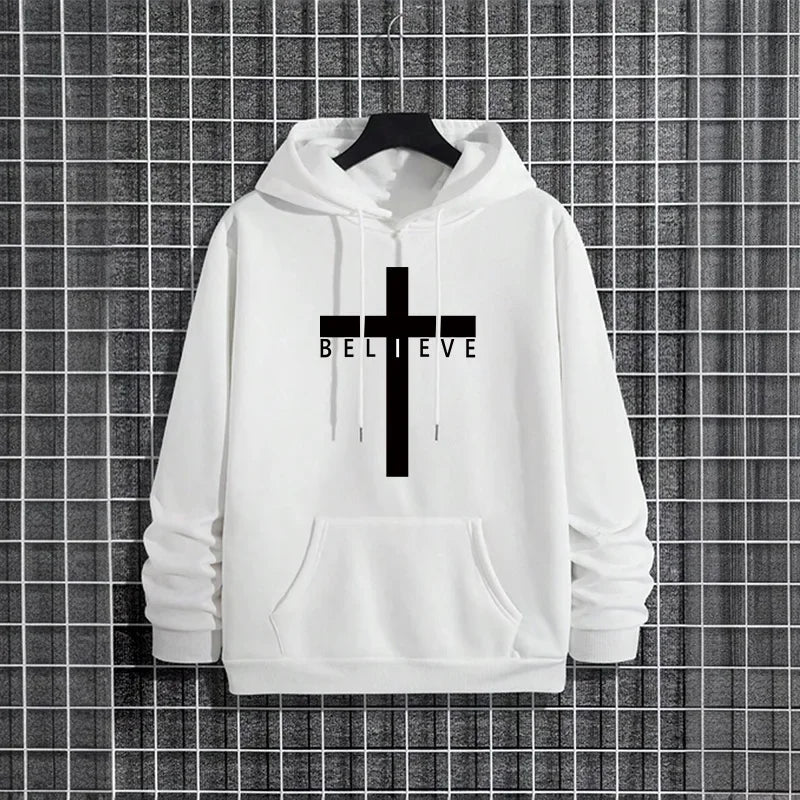 Men's Jesus Cross Print Hoodie, Street Style, Casual, Urban Fashion, Unisex Hoodie, Autumn/Winter Long-Sleeved Hoodie