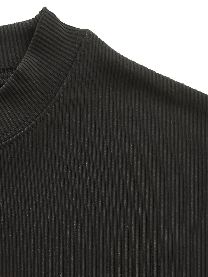 T-shirt Small high collar stripe shirt short sleeve fitness top leisure sport T-shirt Men sportswear