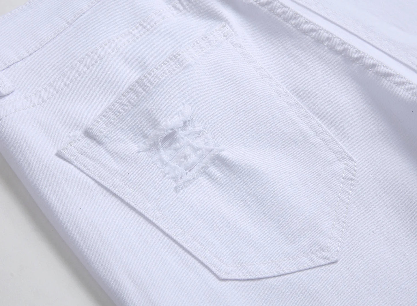 Men Vintage Wash Solid Denim Trouser Mens Casual Slim Fit Pencil Denim Holes Pants 2024