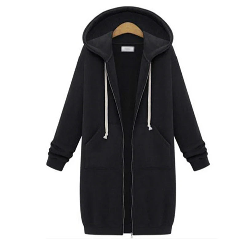 Hoodies Women  ThickenHoodies Parkas Loose Hooded Jackets Zipper Pocket Maxi Size Sweatshirt Sports Dresses Outwear