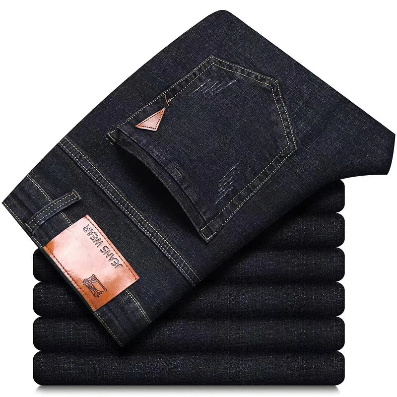 Men NEW Men's Fashion Business Jeans Classic Style Casual Stretch Slim Jean Pants Male Brand Denim Trousers Black Blue Mens