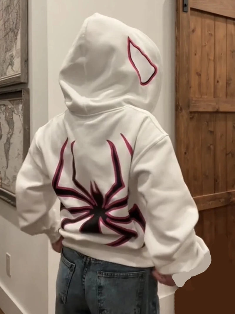 Hoodies Women Y2k Spider Hoodies Women Men Hip Hop Zip Up Long Sleeve Jacket Graphic Punk Coats Harajuku Casual Loose Hooded Shirt Sweatshirt