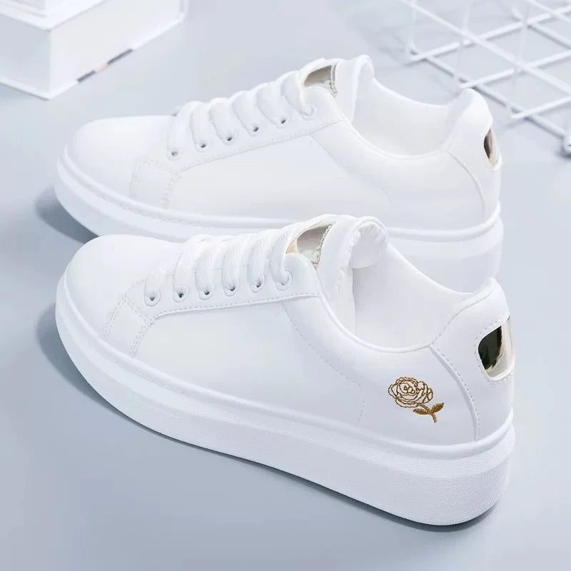 Women Sneakers Running Spring Autumn Fashion White Breathable Embroidered Flower Lace-Up Casual Sneakers Zapatos De Mujer