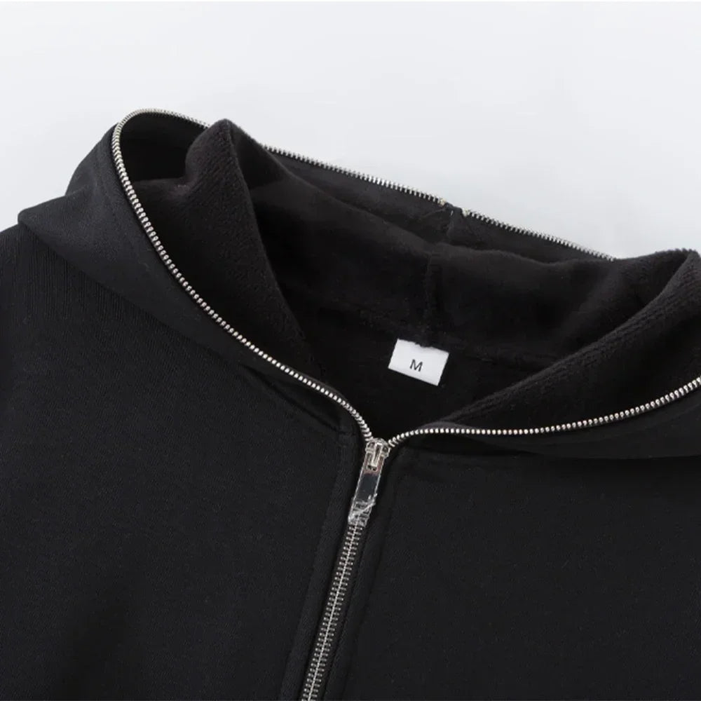 JUMPER Men's and women's full zip hooded jackets, zip hoodies, casual cardigans, streetwear hip-hop PVD, Y2K clothing, spring fashion