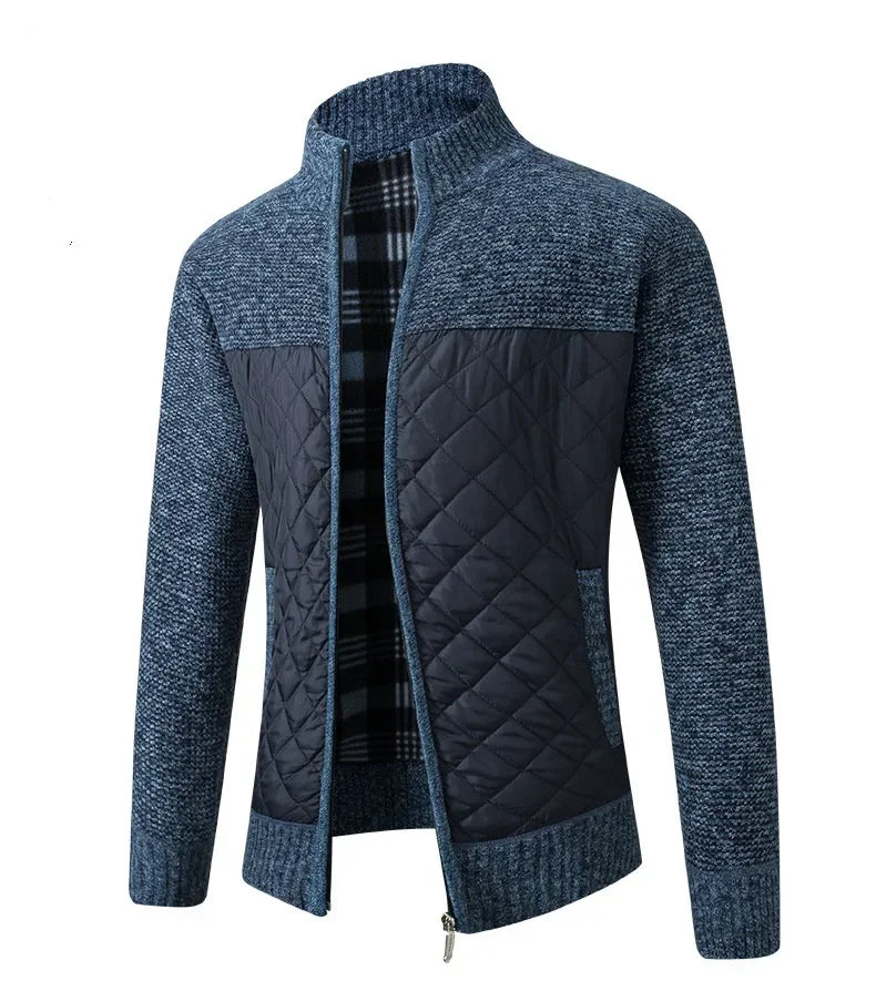 Men's Jacket Slim Fit Stand Collar Zipper Jacket Men Solid Thick Warm Jacket Men Sweater