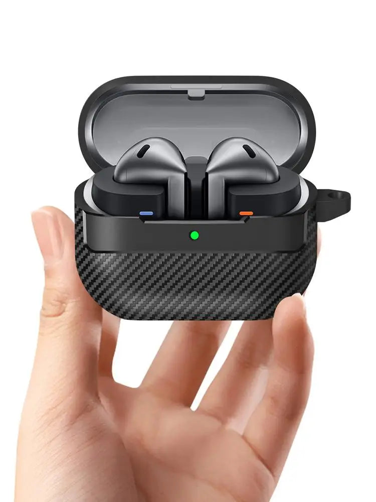 For Samsung Galaxy Buds 3 Pro Case Carbon Fiber Texture Pattern Case Shockproof Protective Soft Silicon Case With Keychain