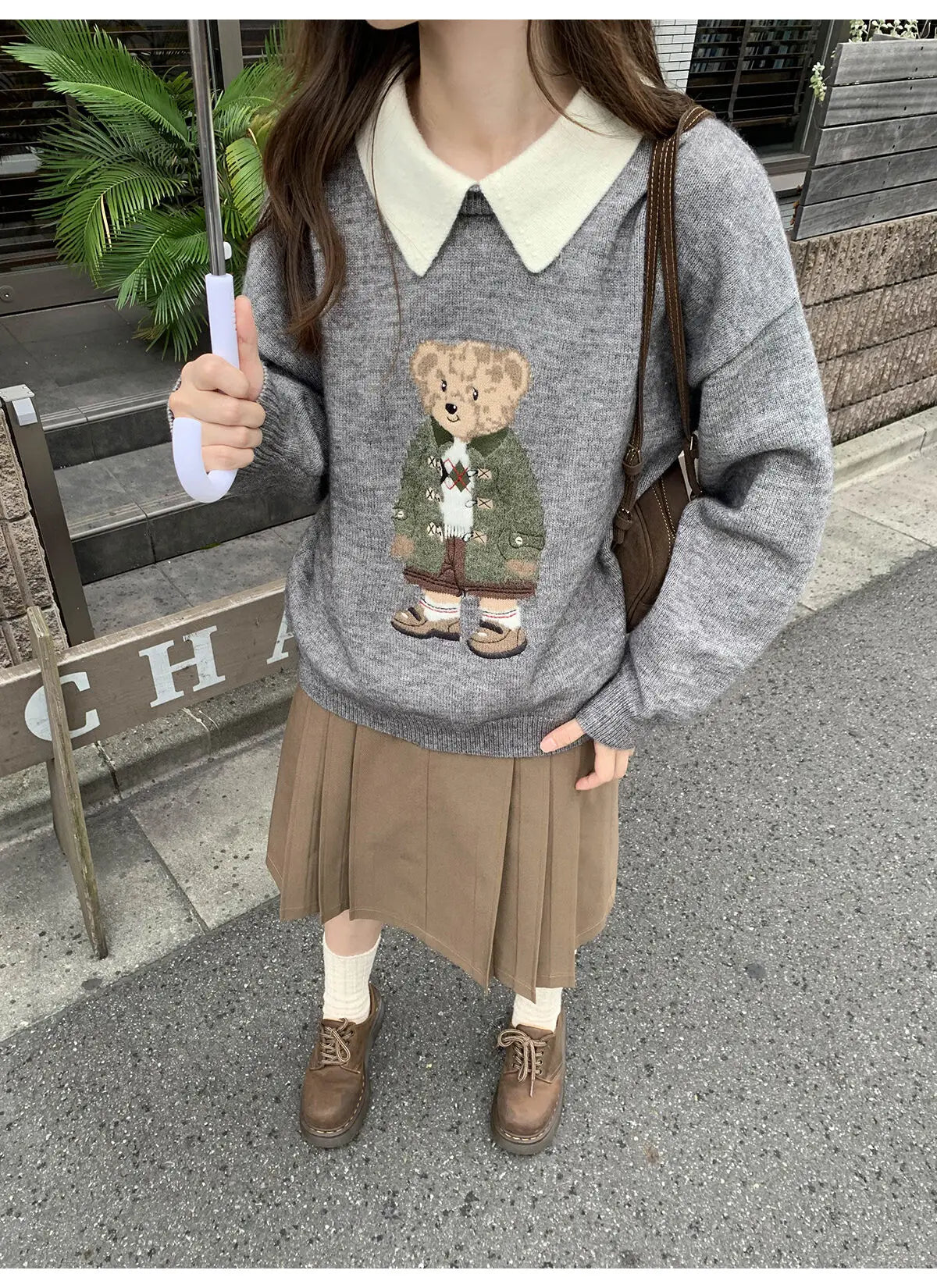 High Quality French Vintage Luxury Bear Jacquard Sweater For Women Autumn New Fashion Korean Casual Loose Pullover Knitted Tops